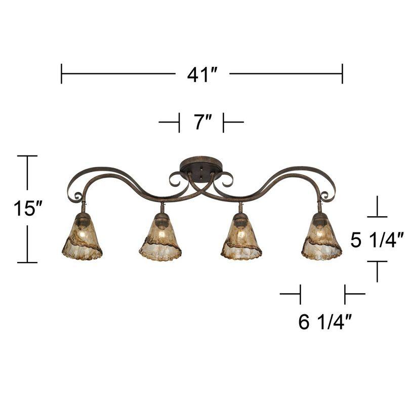 Pro Track 4-Head LED Bulbs Set Ceiling Track Light Fixture Kit Adjustable Brown Bronze Finish Organic Amber Glass Farmhouse Rustic Kitchen 41" Wide