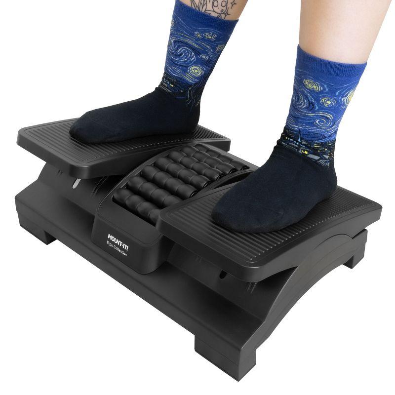 Mount-It! Ergonomic Footrest, Tilt Adjustable Individual Platforms, Height Adjustable Foot Rest with Massage Surface, Under Desk Foot Stool for Office