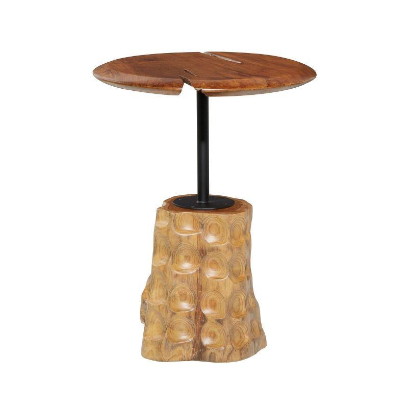 Olivia & May Contemporary Teak Wood Pedestal Accent Table Brown: Round, No Assembly, Small Table