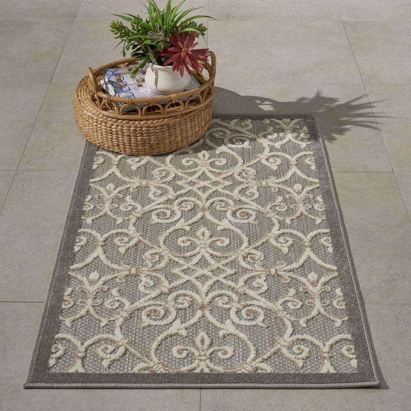 Nourison Aloha Contemporary Scroll Flatweave High-Low Indoor Outdoor Area Rug Natural 2'8" x 4'