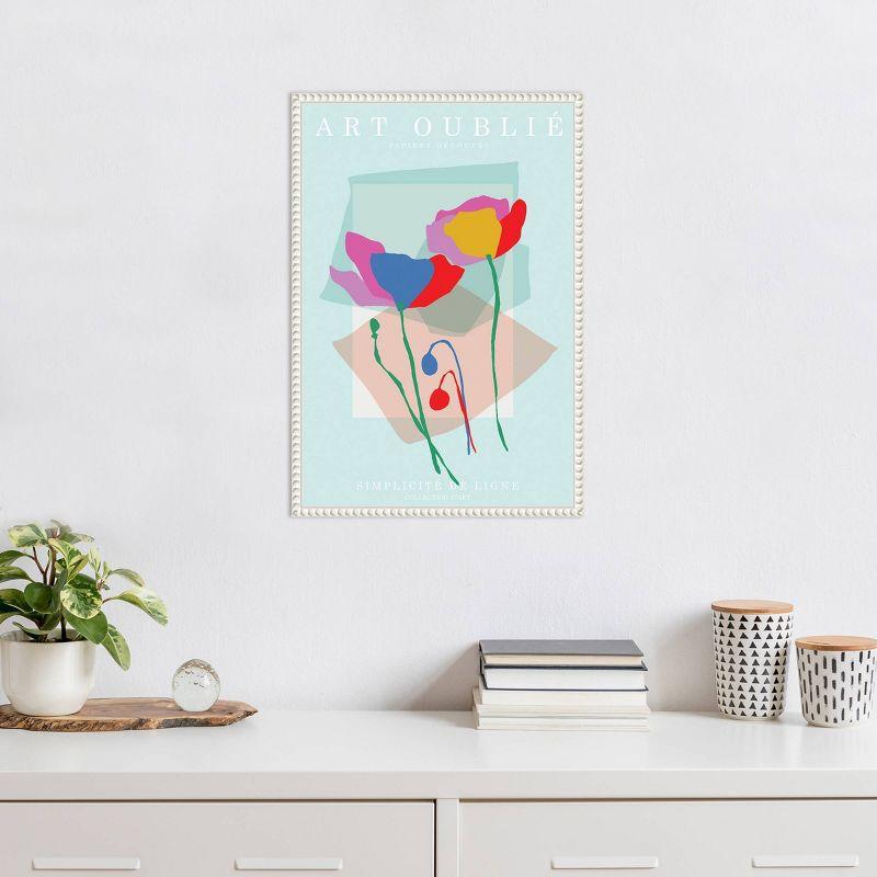 16"x23" Floral Line Simplicity by Incado Framed Canvas Wall Art Print White - Amanti Art: Modern Style, Botanical Lithograph, Vertical Layout