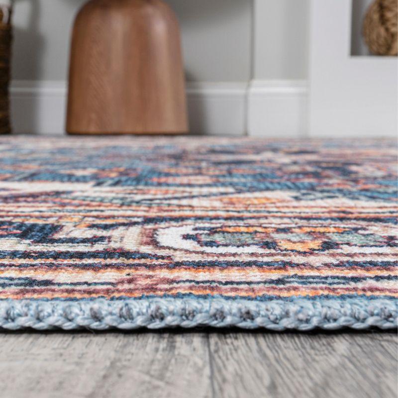 Cirali Bohemian Blue/Beige Medallion 2x8 Washable Runner Rug