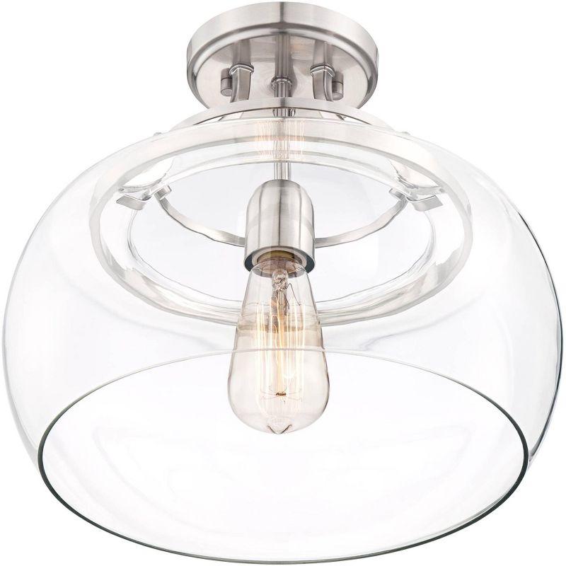 Franklin Iron Works Charleston Modern Industrial Ceiling Light Semi Flush Mount Fixture 13 1/2" Wide Brushed Nickel LED Clear Glass Shade for Bedroom