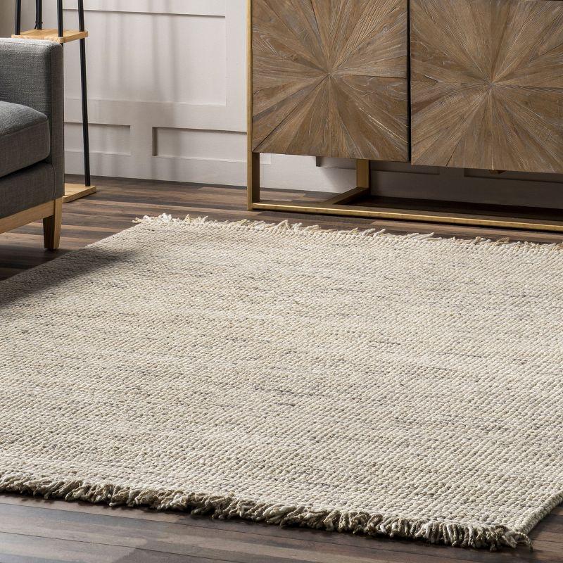 Ivory Flat Woven Wool Handmade Rectangular Area Rug 5' x 8'