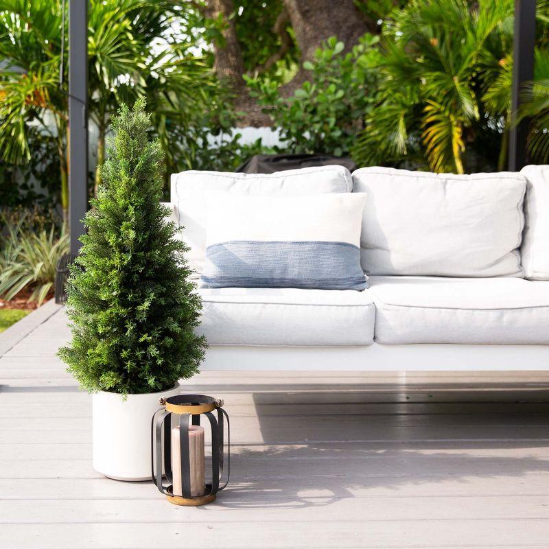 Nearly Natural 3-ft Artificial Cedar Tree in White Planter UV Resistant (Indoor/Outdoor)