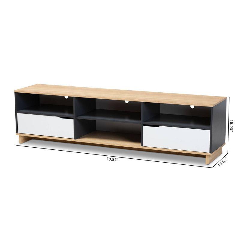 Reed 2 Drawer Wood TV Stand for TVs up to 75" White/Oak - Baxton Studio: Modern Entertainment Center with Storage