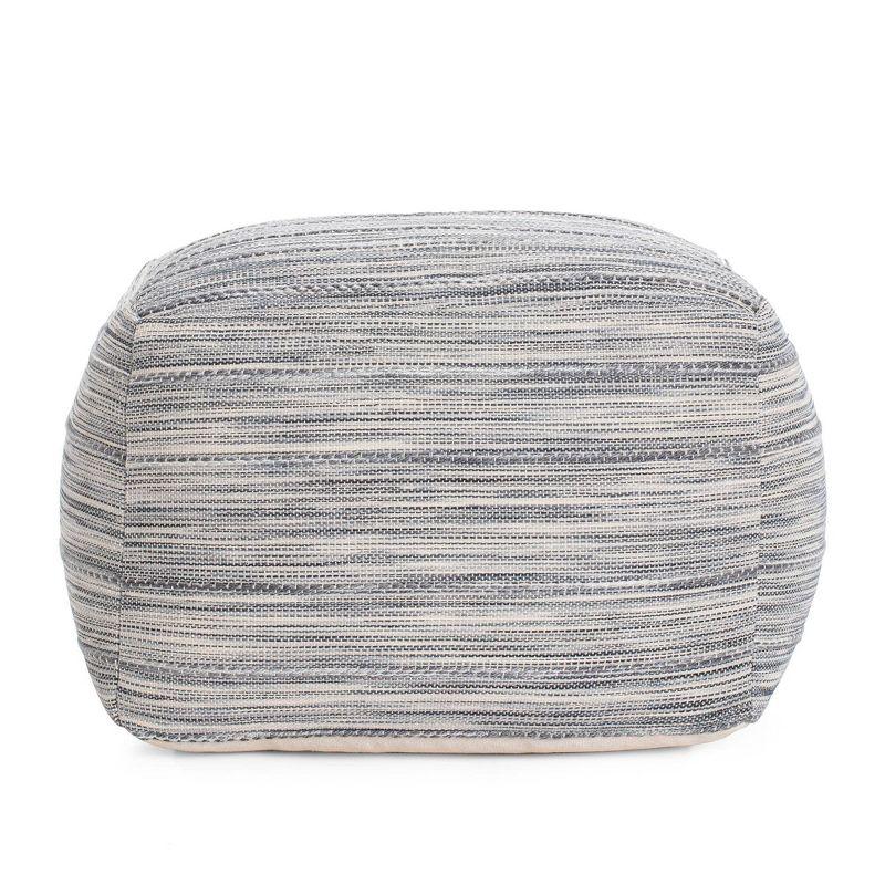 Gray and Blue Cotton Polyester Square Pouf Ottoman