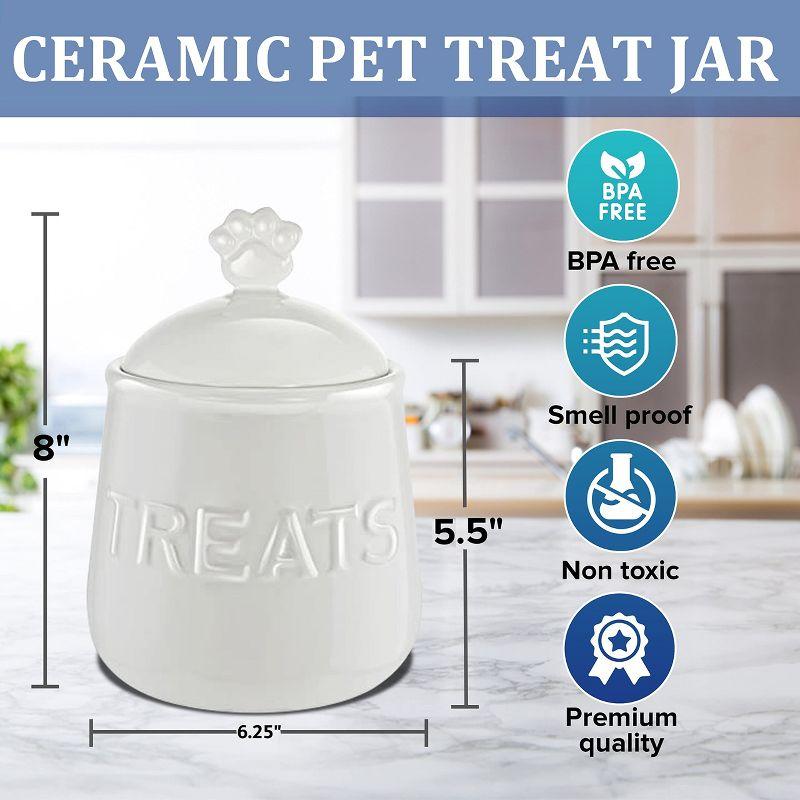 KOVOT Ceramic Pet Treat Jar - Ivory White, Airtight Lid, Paw Handle - Ideal for Dog Snacks & Treats