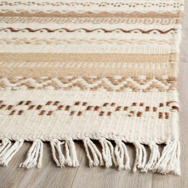 Beige and Brown Flat Woven Wool Cotton Area Rug 4' x 6'