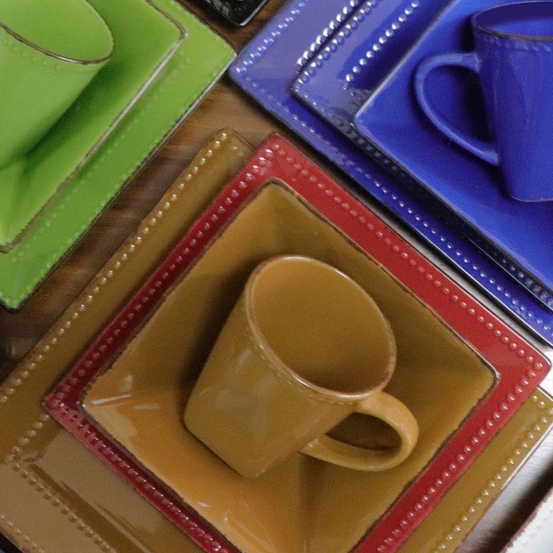 Lorren Home Trends 16 Piece Square Beaded Stoneware Dinnerware set, service for 4, Mocca