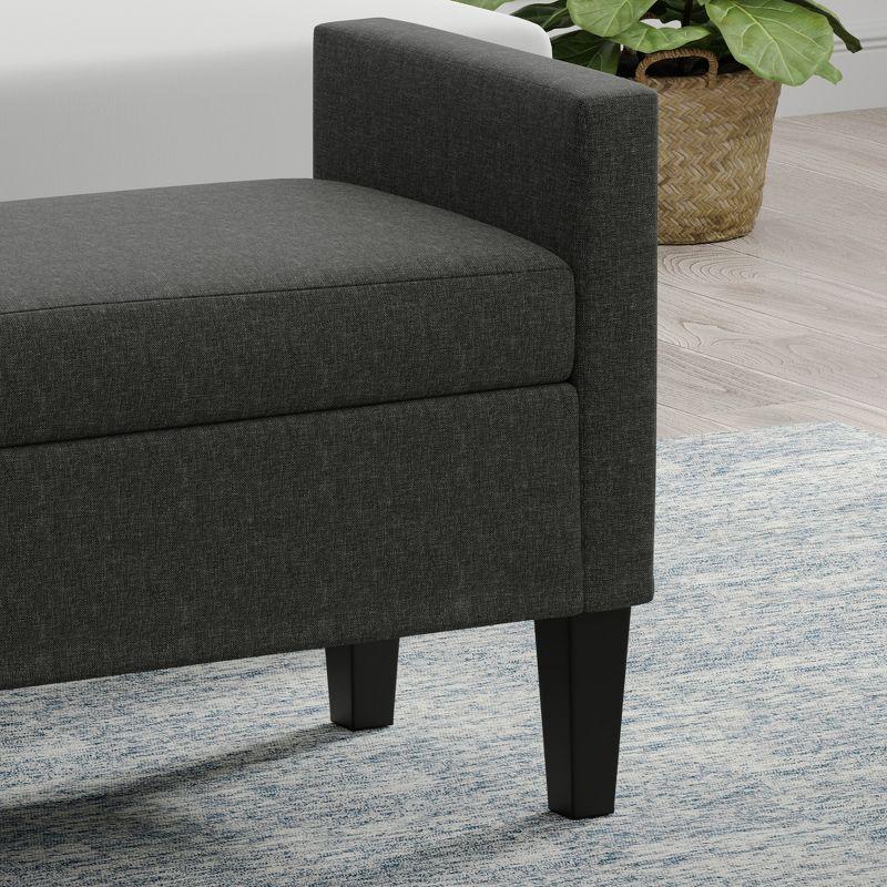 Modern Dark Gray Upholstered Storage Bench with Solid Wood Legs