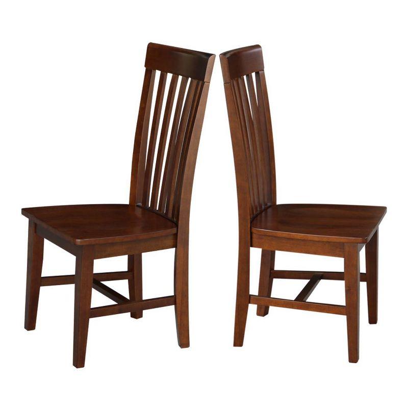 Tall Brown Wood Slat Back Dining Side Chair