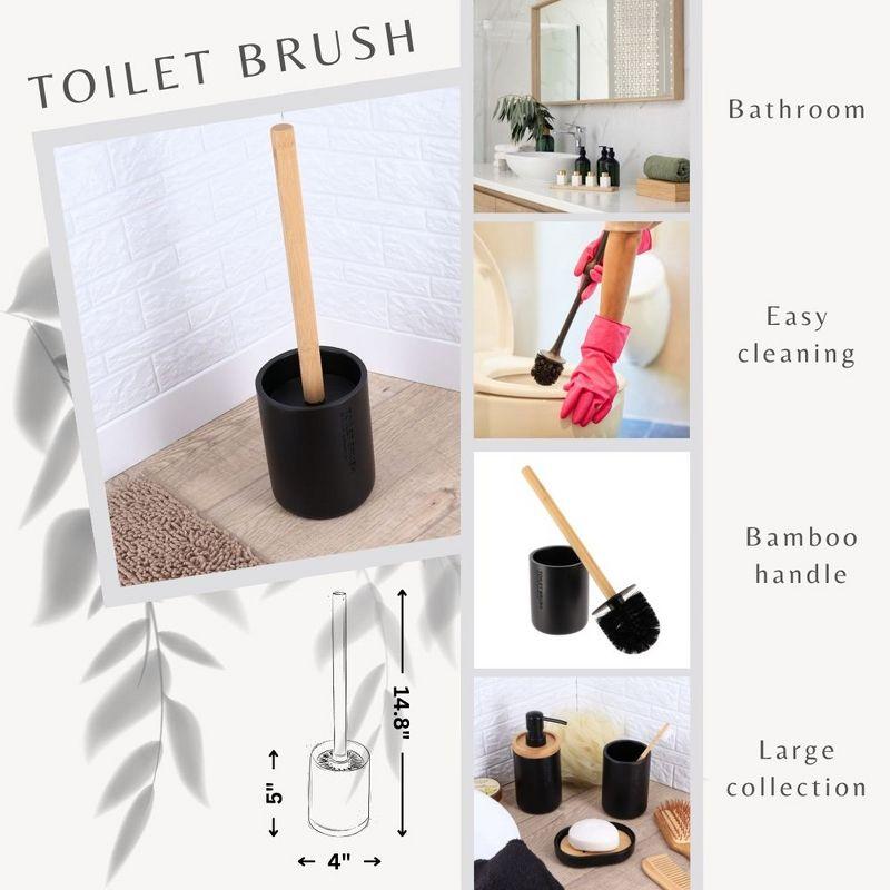 Matte Black Toilet Brush Holder Set with Bamboo Handle