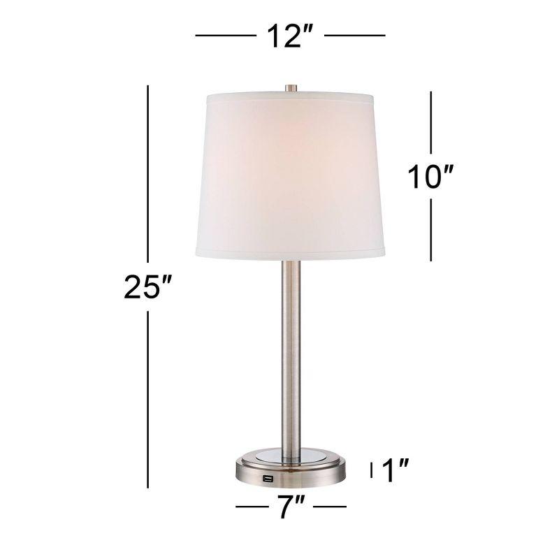 360 Lighting Camile Modern Table Lamps 25" High Set of 2 Brushed Nickel with USB Charging Port Off White Drum Shade for Living Room Office House Desk