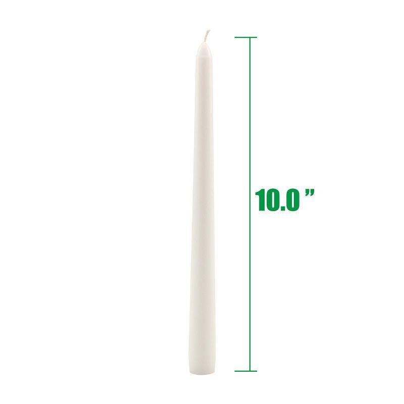 Elegant 10" White Paraffin Wax Taper Candles, 10-Pack