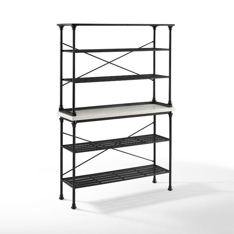 Elegant French Industrial Inspired Matte Black Baker's Rack with Faux Marble Top