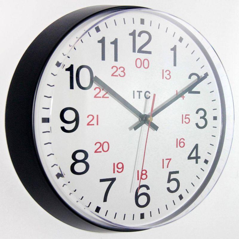 12" Prosaic 24 Hour Wall Clock Black - Infinity Instruments: Modern Analog Indoor Timepiece, Plastic Round Shape