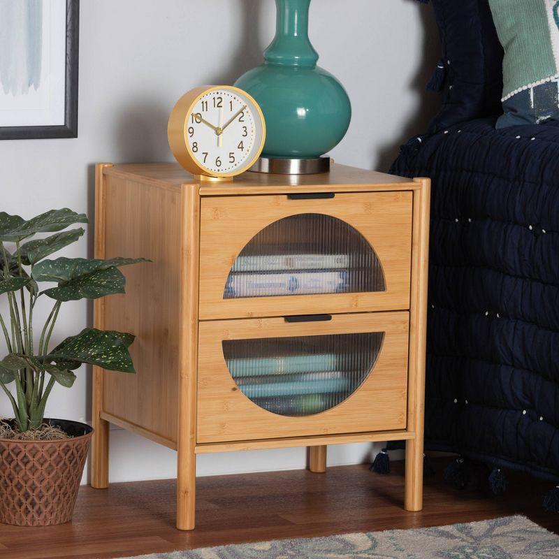 Naresh Natural Brown Bamboo Wood 2-Drawer Accent Table