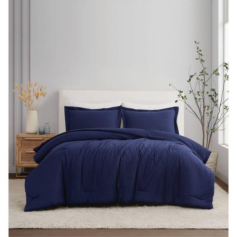Brooklyn Loom 3pc King Flax Linen Comforter Set Navy Blue