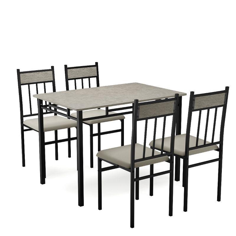 Modern 5-Piece Dining Set with Faux Marble Top and Gray Upholstered Chairs