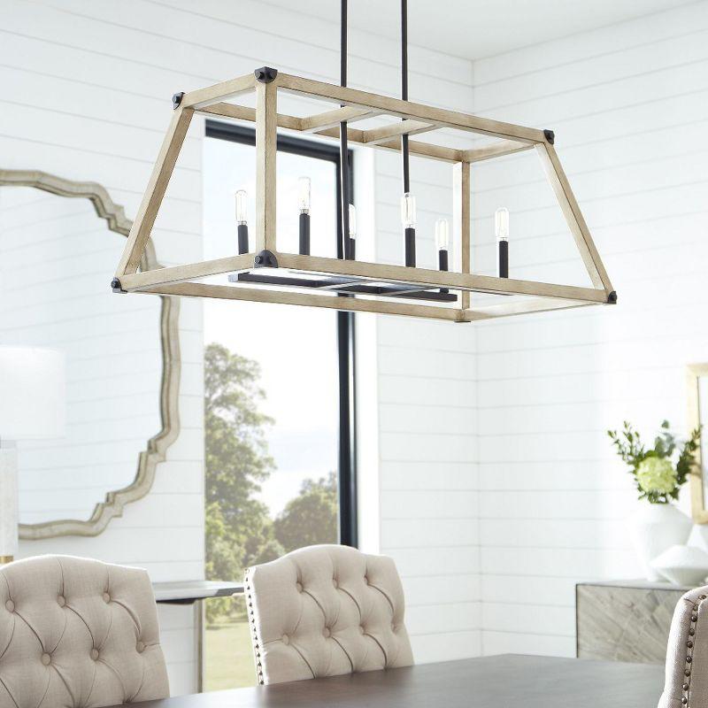 Quorum Lighting Alpine 6-Light Entry Pendant, Noir/Driftwood, 16W x 14.5H x 36L