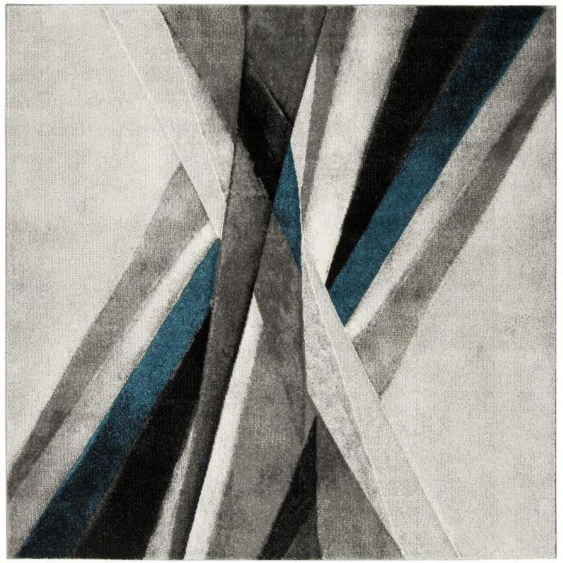 Hollywood HLW710 Machine Made Area Rug - 6'7"x6'7" - Grey/Teal - Safavieh