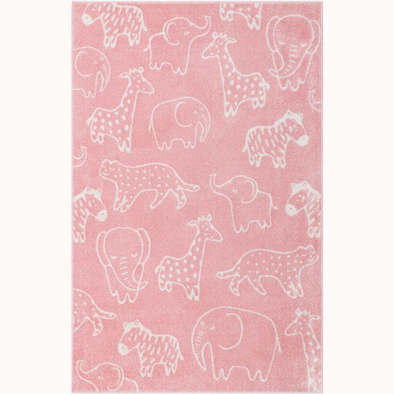 WhimsySafari Animals Baby Pink/Ivory Kid Rug