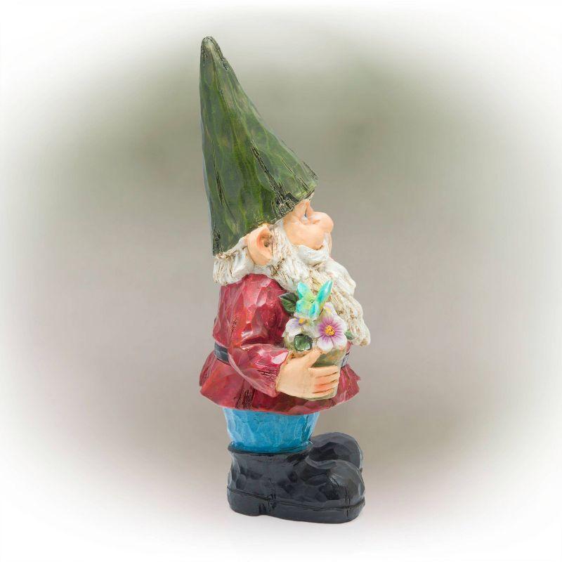 12" Polyresin Gnome With Flower Pot Statue - Alpine Corporation: Outdoor Decorative Sculpture for Patio & Garden