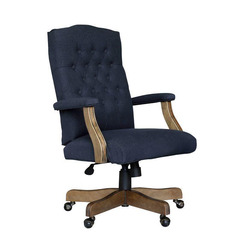 Traditional Executive Chair Navy - Boss Office Products: Commercial Grade, Driftwood Base, Brass Castors