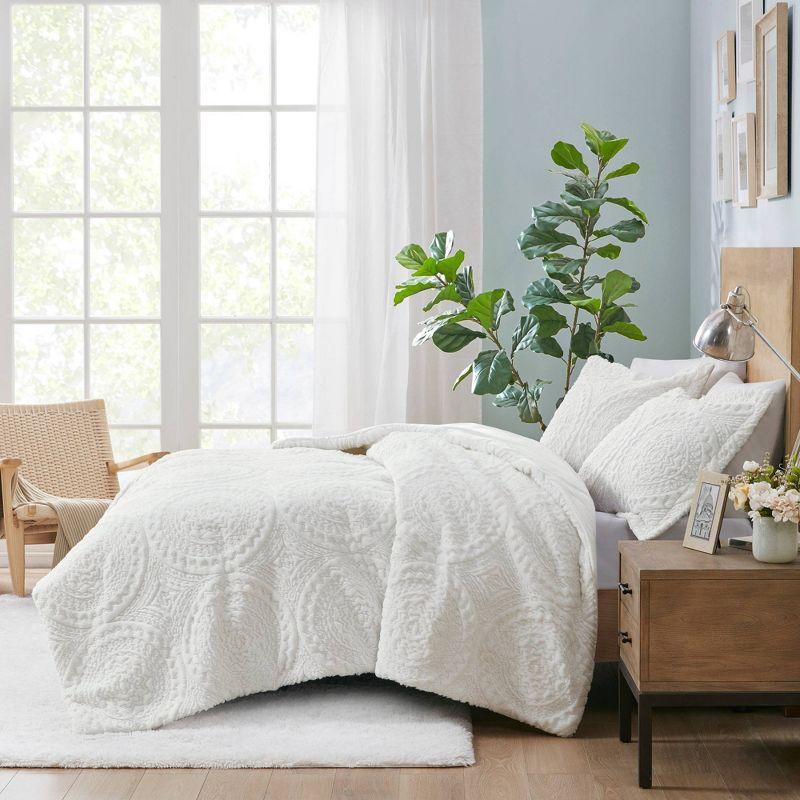 Madison Park Arya Embroidered Medallion Faux Fur Ultra Plush Comforter Set