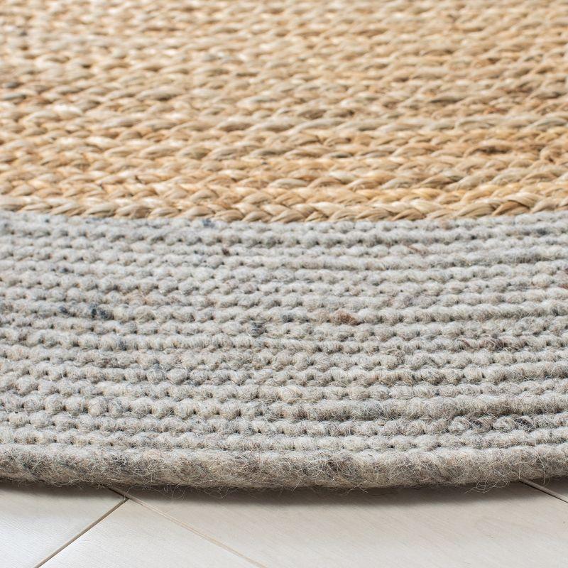 Silver and Natural Round Braided Wool Cotton Rug