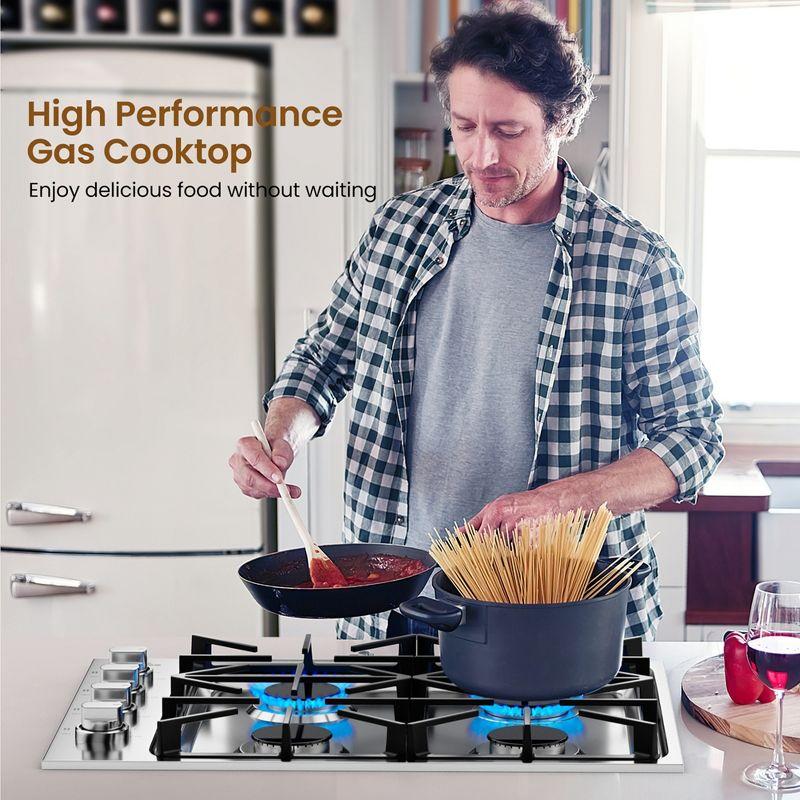 Costway 30" Gas Cooktop with 4 Sealed Burners ABS Knobs Cast Iron Grates Easy Cleaning