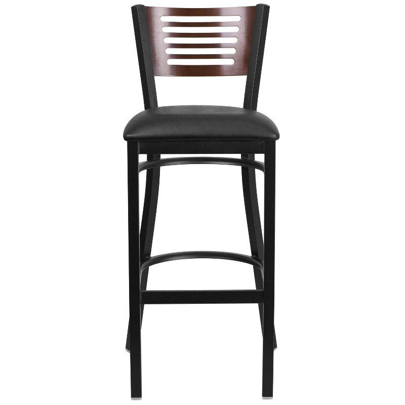Flash Furniture HERCULES Series Black Slat Back Metal Restaurant Barstool - Walnut Wood Back, Black Vinyl Seat