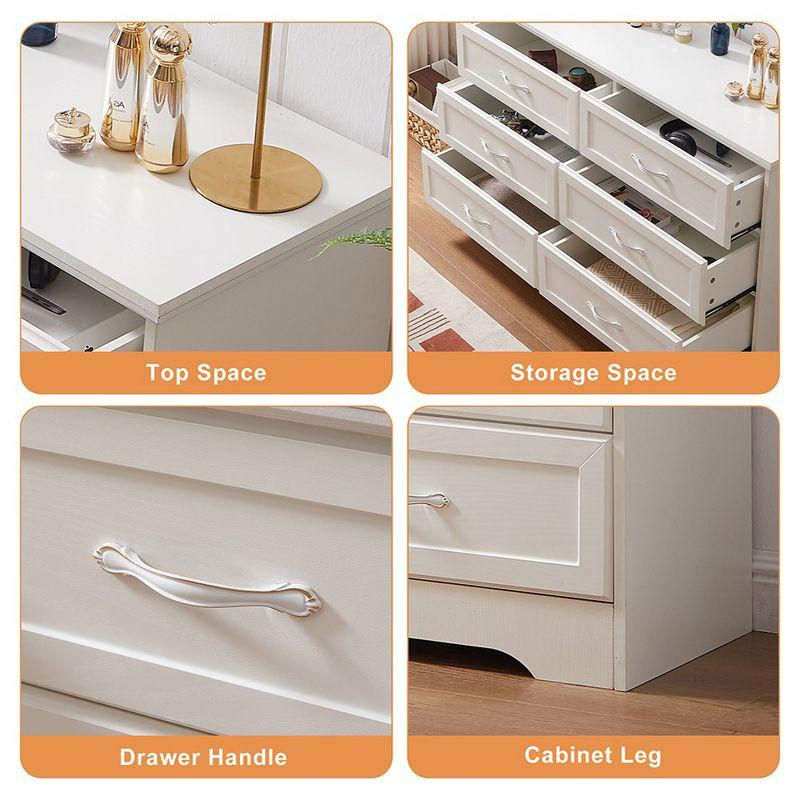 6 Drawer Dresser, Chest Of Drawers, Floor Storage Drawer Cabinet, Wood Chest Of Drawers Anti-tip Device White