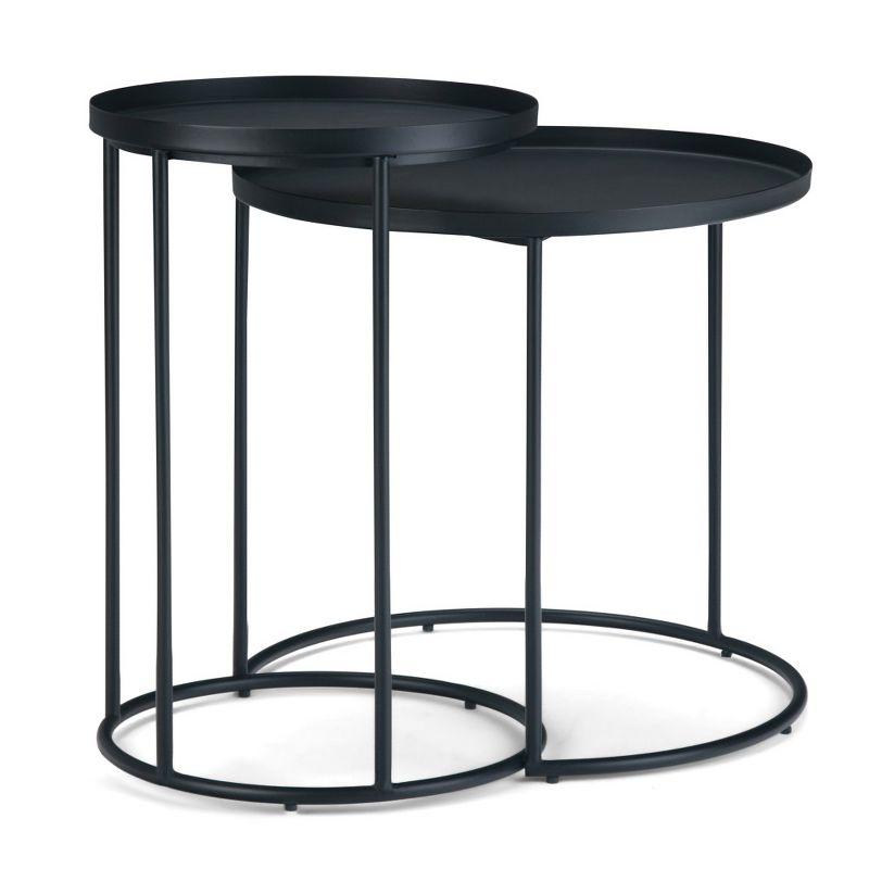 2pc Lipton Metal Nesting Table Black - WyndenHall: Industrial Style, Round, Removable Tray, Sleek Legs