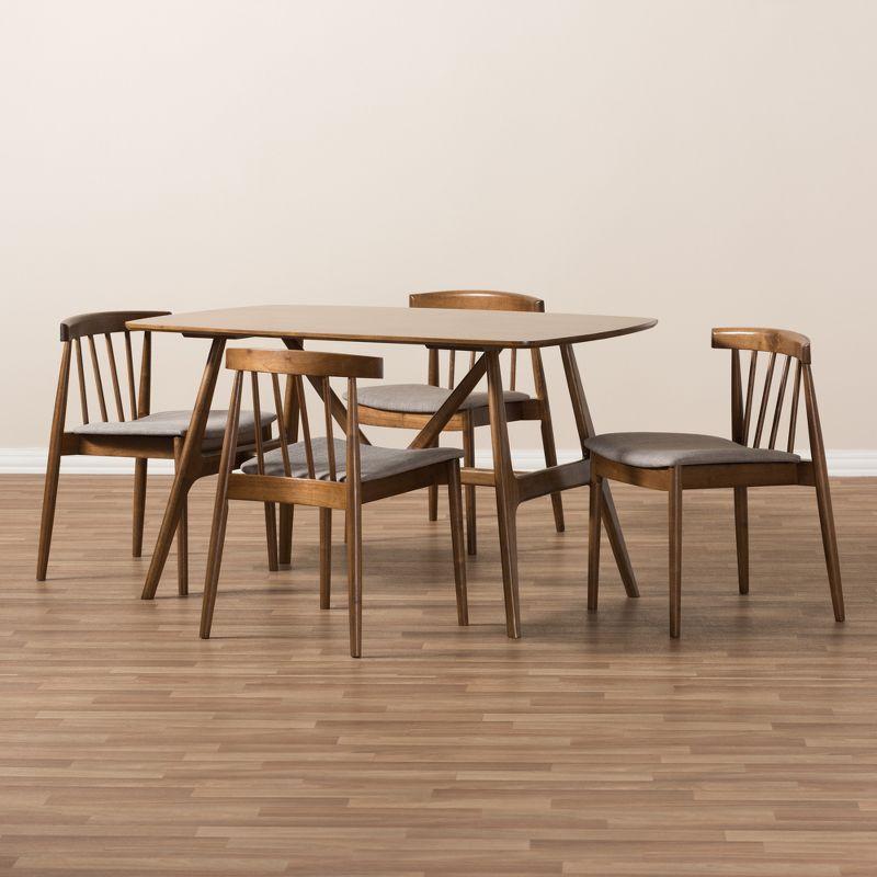 5pc Wyatt Midcentury Modern Dining Set with Solid Rubberwood & Polyester Seats - Baxton Studio