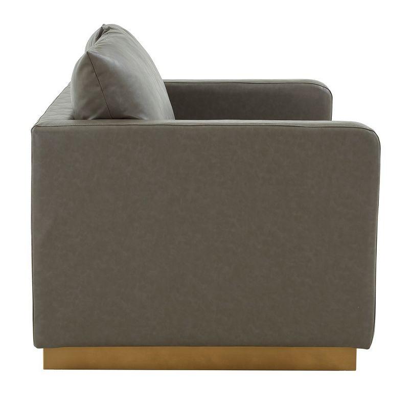 LeisureMod Nervo Mid-Century Modern Upholstered Faux Leather Loveseat with Gold Frame