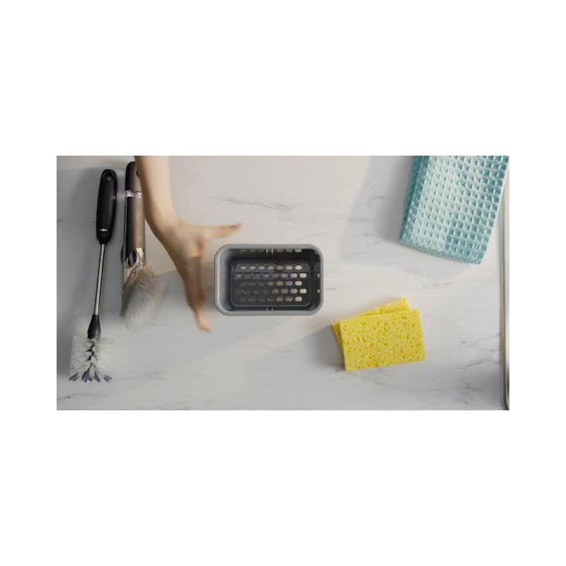 OXO Stainless Steel Sink Caddy: Kitchen Sponge & Dish Brush Holder, Light Silver, Hand Wash, 5.6" Width, 5.5" Height