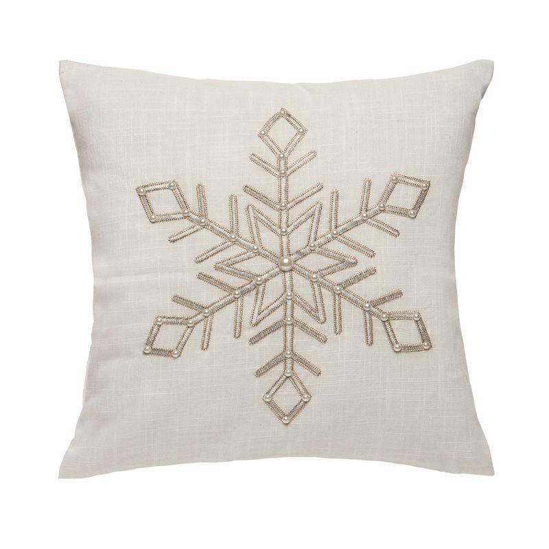 Champagne Embroidered Snowflake 18" Square Pillow