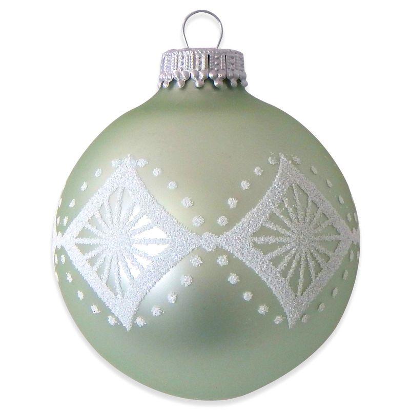 Beach Glass Green Velvet Christmas Ornaments with White Star Diamonds, Set of 4