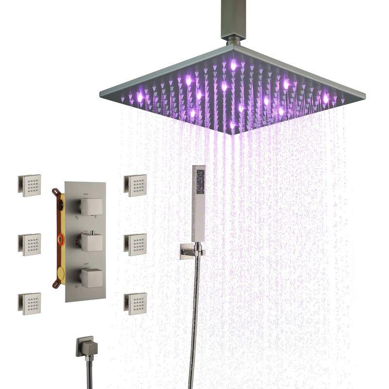 CASAINC LED Thermostatic Dual Shower Heads Ceiling Mount Fixed and Handheld Shower Head