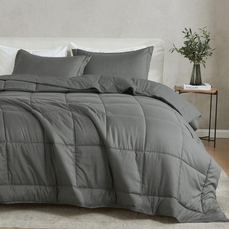 Full/Queen Dark Grey Reversible Down Alternative Microfiber Comforter Set