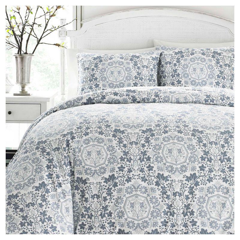 Caldecott Blue Cotton Sateen Full/Queen Duvet Cover Set