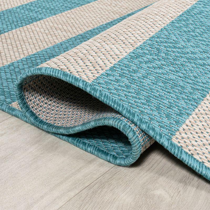 3' x 5' Negril Two-Tone Wide Stripe Indoor/Outdoor Area Rug, Aqua/Cream - JONATHAN Y