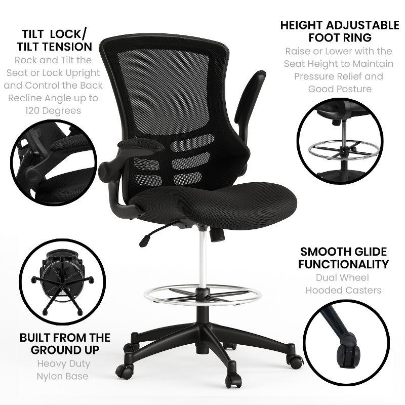 Flash Furniture Mid-Back Mesh Ergonomic Drafting Chair with Adjustable Foot Ring and Flip-Up Arms