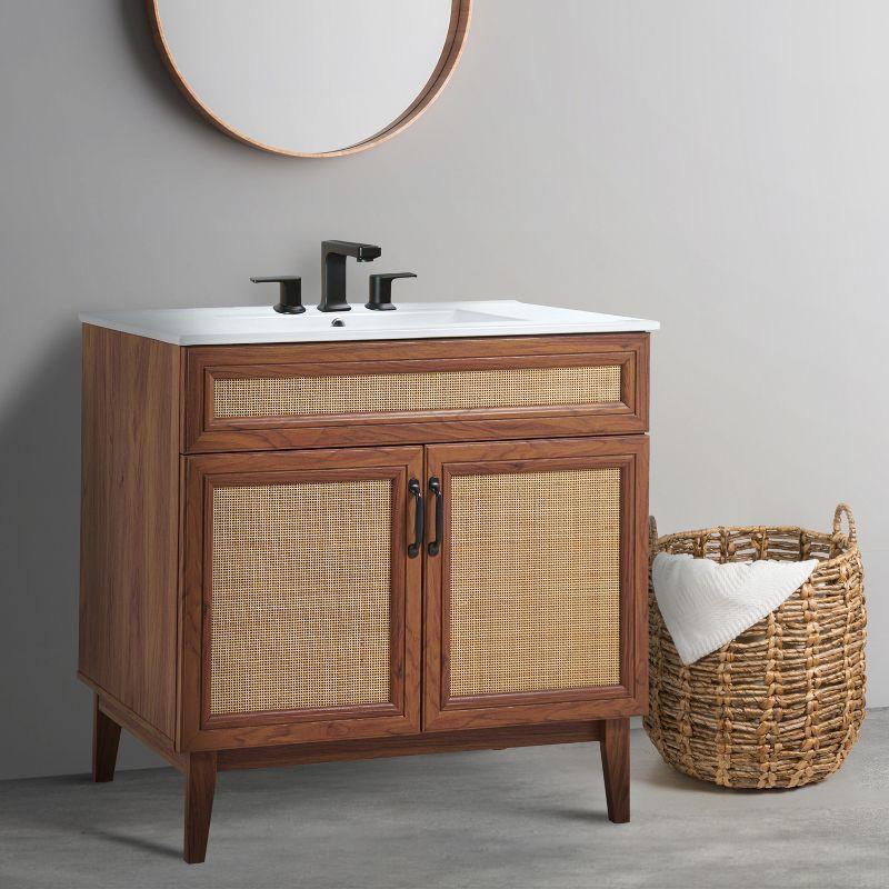 Javer 36" Rattan Modern Farmhouse 2-Shelf Bath Vanity Cabinet Only (Sink Basin not Included)