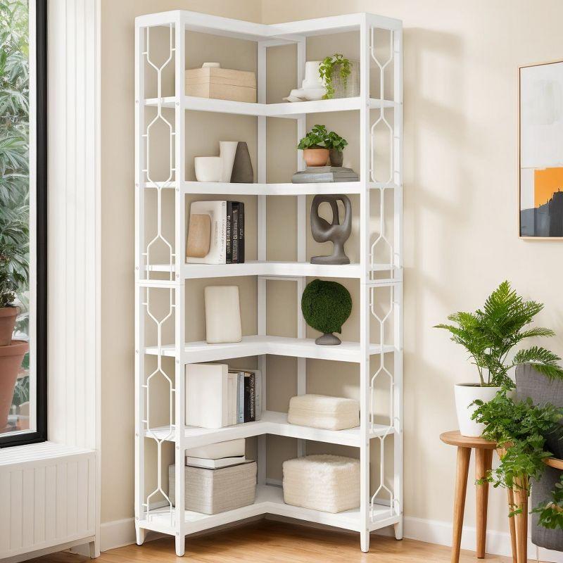 Tribesigns 7-Tier L-Shaped Bookshelf, Wood Corner Etagere Bookcase, Freestanding Display Shelving Unit, White