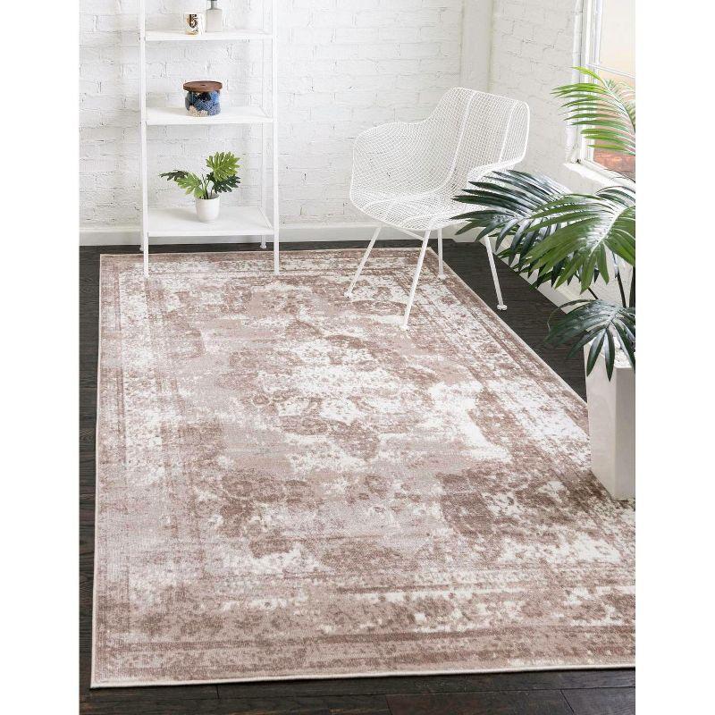 Beige 5'3" x 8' Synthetic Rectangular Easy-Care Area Rug