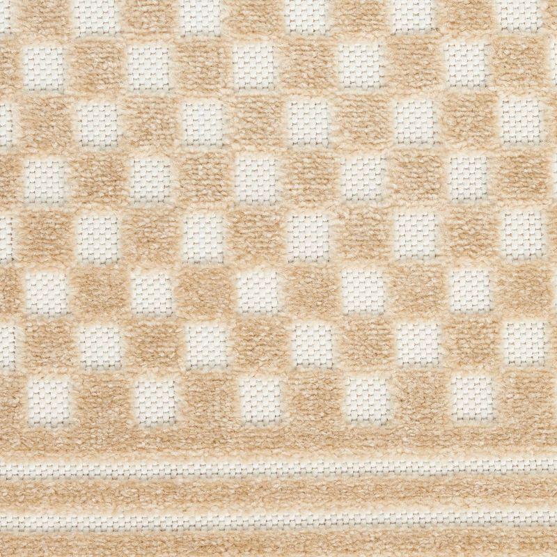Nourison 7'10"x9'10" Care Free Checkered Machine Woven Area Rug Taupe: Modern Geometric Low Pile Indoor Rectangle Rug