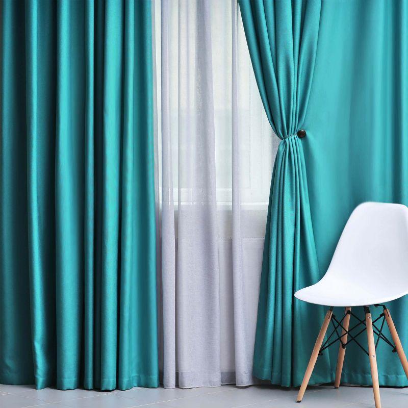 Classic Modern Solid Room Darkening Semi-Blackout Curtains, Grommets, Set of 2, 52"x108", Aqua - Blue Nile Mills